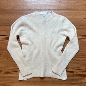 White + Warren ivory cashmere preppy classic knit‎ crew sweater SIZE S